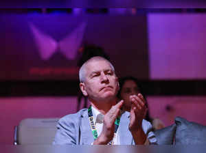 Oleg Matytsin, Minister of Sport of the Russian Federation, watches a performance during the opening ceremony of Women's World Boxing Championships at Indira Gandhi Indoor stadium in New Delhi
