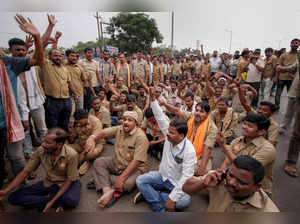 Bhubaneswar: Members of Odisha Driver Mahasangha stage a day-long protest at Tom...