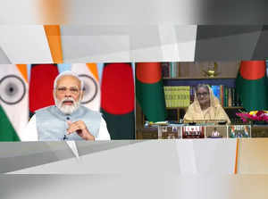 New Delhi: Prime Minister Narendra Modi with Bangladesh PM Sheikh Hasina inaugurate the India-Bangladesh Friendship Pipeline, via video conferencing on Saturday, March 18, 2023.(Photo:IANS/Twitter)