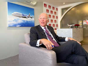 Emirates airline President Tim Clark talks to reporters at the Dubai Airshow, in Dubai