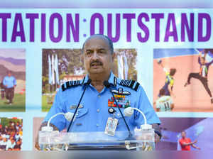 New Delhi: Chief of Air Staff Air Chief Marshal VR Chaudhari addresses during a ...