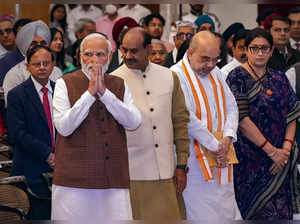 New Delhi: Prime Minister Narendra Modi with Lok Sabha Speaker Om Birla, Union H...