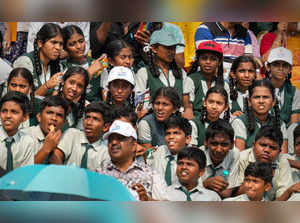 Sriharikota: School students witness the launch of ISRO's LVM3 carrying 36 satel...