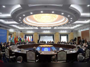 Leaders of the Shanghai Cooperation Organisation (SCO) countries and observer members attend a session during the SCO summit in Bishkek (1).