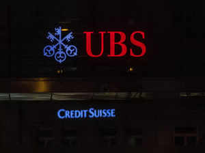 UBS and Credit Suisse banks logos are seen in Zurich