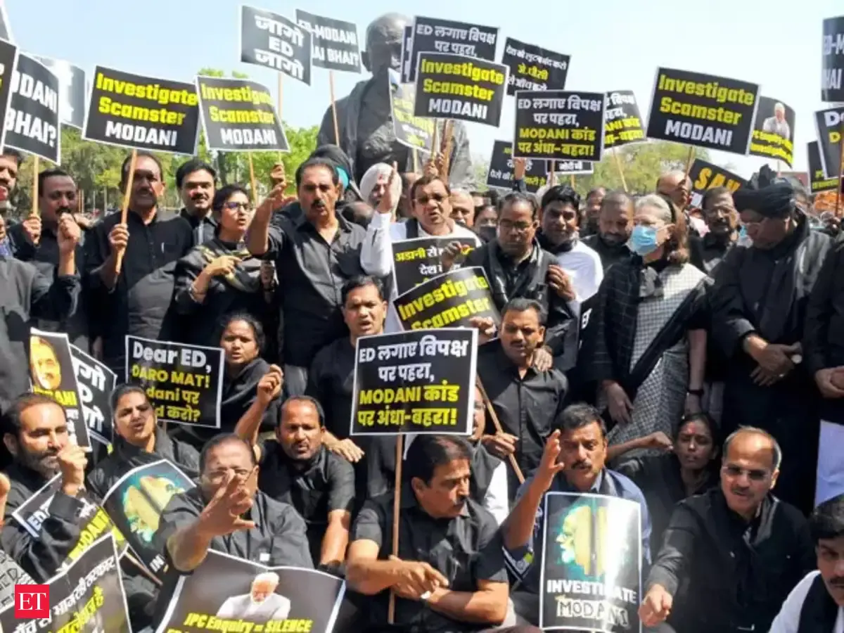 Opposition protest: Adani row: Opposition MPs protest near Gandhi ...