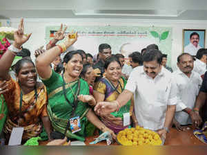 Chennai: AIADMK General Secretary Edappadi K. Palaniswami celebrates with party ...