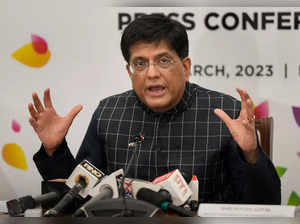 Mumbai: Union Minister of Commerce and Industry Piyush Goyal interacts with medi...