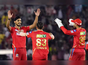 Mohali: Arshdeep Singh of Punjab Kings celebrates the wicket of Kolkata Knight R...