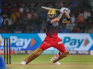 Bengaluru: Royal Challengers Bangalore batter Virat Kohli plays a shot during th...