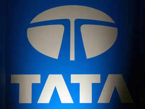 Logo of Tata Group is seen at a business meeting in New Delhi