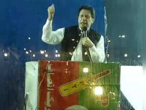 Lahore: Pakistan former prime minister Imran Khan speaks during a public rally in Lahore, Pakistan, on Sunday, March 26, 2023.(Photo:IANS/Video Grab)