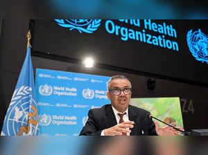 World Health Organization (WHO) chief Tedros Adhanom Ghebreyesus speaks during a press conference on the World Health Organization's 75th anniversary in Geneva, on April 6, 2023. (Photo by Fabrice COFFRIN