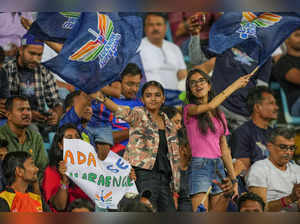 Lucknow: Cricket fans cheer before the start of IPL 2023 cricket match between L...