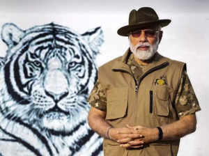 Chamarajnagar_ Prime Minister Narendra Modi at Bandipur Tiger Reserve, in Chamar....