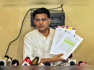 Jaipur: Congress senior leader Sachin Pilot addresses a press conference at his ...