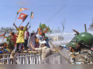 Ranchi: Police use water cannons to disperse BJP workers during their 'Hemant Ha...