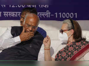 New Delhi: Congress President Mallikarjun Kharge with former party president Son...