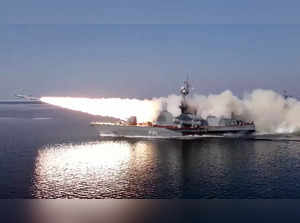 This grab taken from a footage released by the Russian Defence Ministry on March 28, 2023 shows a missile boat of the Pacific Fleet firing a Moskit cruise missile at a mock enemy sea target in the Sea of Japan during military exercises. RESTRICTED TO EDITORIAL USE - MANDATORY CREDIT "AFP PHOTO / Russian Defence Ministry / handout" - NO MARKETING NO ADVERTISING CAMPAIGNS - DISTRIBUTED AS A SERVICE TO CLIENTS (Photo by Handout / RUSSIAN DEFENCE MINISTRY / AFP) / RESTRICTED TO EDITORIAL USE - MANDATORY CREDIT "AFP PHOTO / Russian Defence Ministry / handout" - NO MARKETING NO