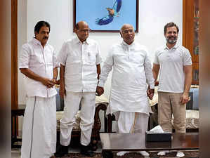 New Delhi: NCP Chief Sharad Pawar meets Congress President Mallikarjun Kharge an...