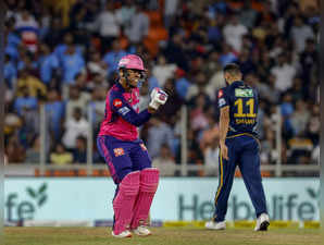 Ahmedabad: Rajasthan Royals batter Shimron Hetmyer during the IPL 2023 cricket m...