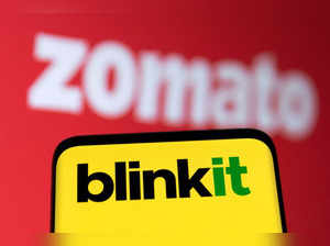 Illustration shows Zomato and Blinkit logos
