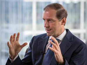 Russian Industry and Trade Minister Denis Manturov attends an interview in Moscow