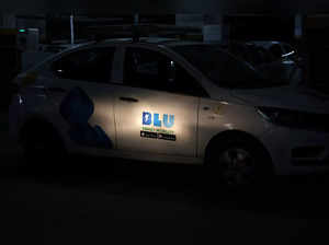An Indian ride-hailing BluSmart Electric Mobility car is seen at its office in Gurugram