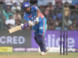 Mumbai: Mumbai Indians batter Rohit Sharma plays a shot during the IPL 2023 cric...