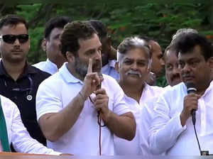 Vijayapura: Congress leader Rahul Gandhi speaks during a roadshow in Vijayapura ,Karnataka , on Sunday, April 23, 2023. (Photo:IANS/Twitter)