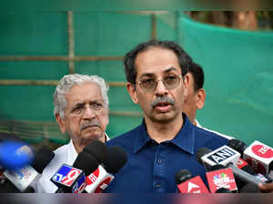 Mumbai: Shiv Sena (UBT) chief Uddhav Thackeray addresses the media after inspect...