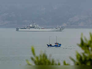 A Chinese warship takes part in a military drill off the Chinese coast near Fuzhou, Fujian Province