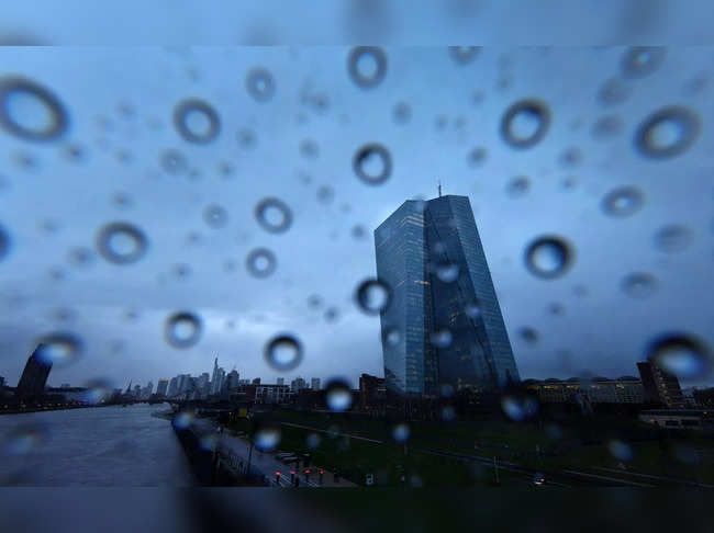 The European Central Bank (ECB) during rain storm in Frankfurt
