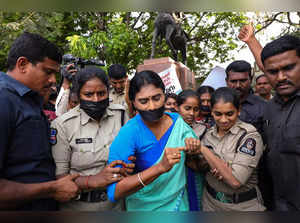 Hyderabad: YSR Telangana Party President  Y S Sharmila being detained during her...