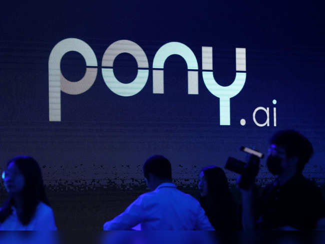 Logo of the autonomous driving technology startup Pony.ai is seen on a screen, in Beijing