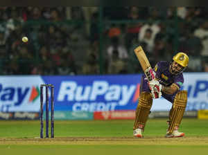 Bengaluru: Kolkata Knight Riders batter Nitish Rana plays a shot during the IPL ...