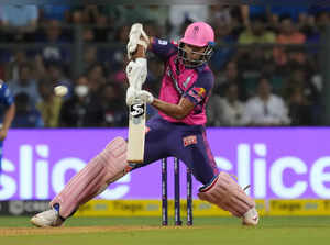Mumbai: Rajasthan Royals batter Yashasvi Jaiswal plays a shot during the IPL 202...