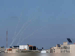 Rockets are fired from Gaza into Israel, in Gaza