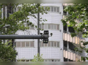 A CCTV camera is seen in a street in Tehran