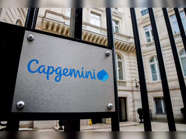 FILE PHOTO: The logo of Capgemini is seen at the company's headquarters in Paris