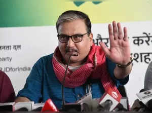 Patna: RJD leader Manoj Jha addresses during a press conference, in Patna on Friday, Aug 26, 2022. (Photo: IANS)