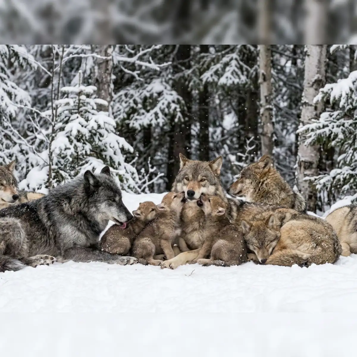 Pack Of Wolves In Snow