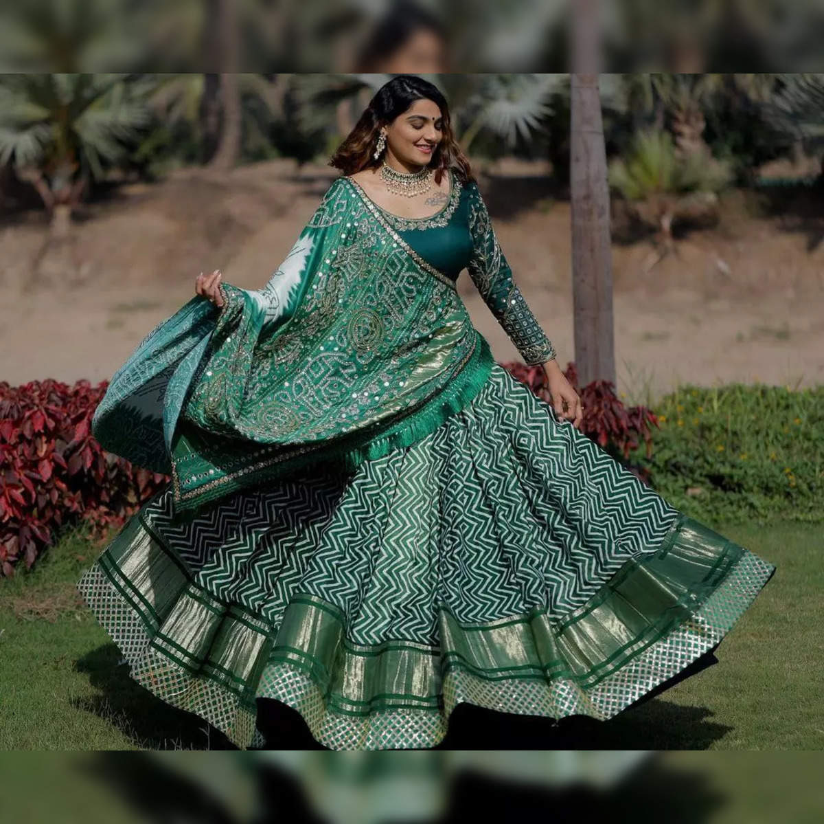 Buy Natural Fawn Lattice Patterned Mirrored Bridal Lehenga Online in India  @Mohey - Lehenga for Women
