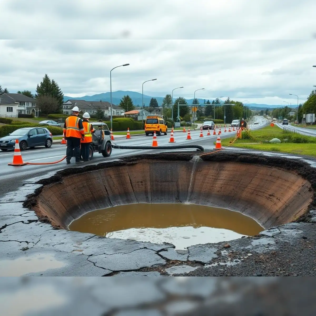 Sinkhole emerges on busy Christchurch road due to burst water main