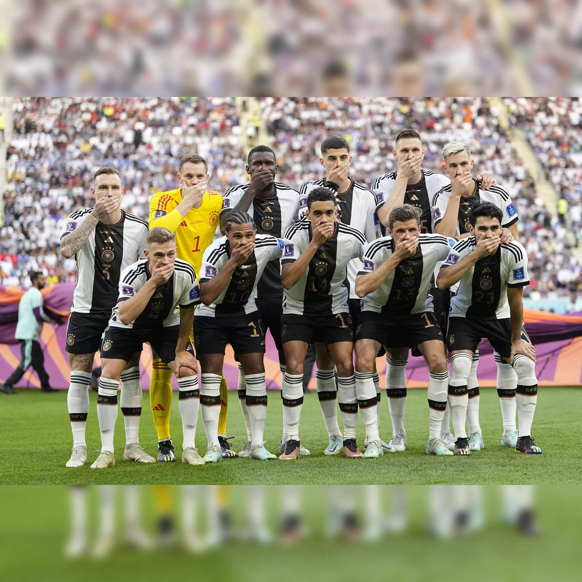 fifa: World Cup 2022: Germany's players cover mouths during team photo to  protest FIFA's rainbow armband rule - The Economic Times