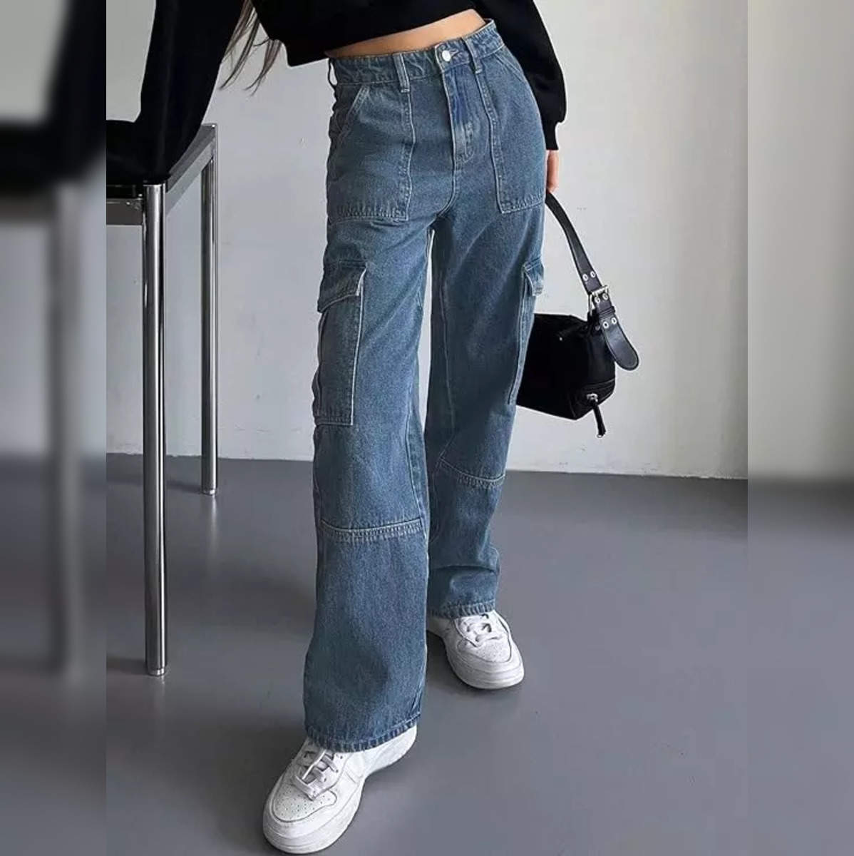 Washed Blue Cut Front Denim Pants Ripped Holes Distressed - Temu