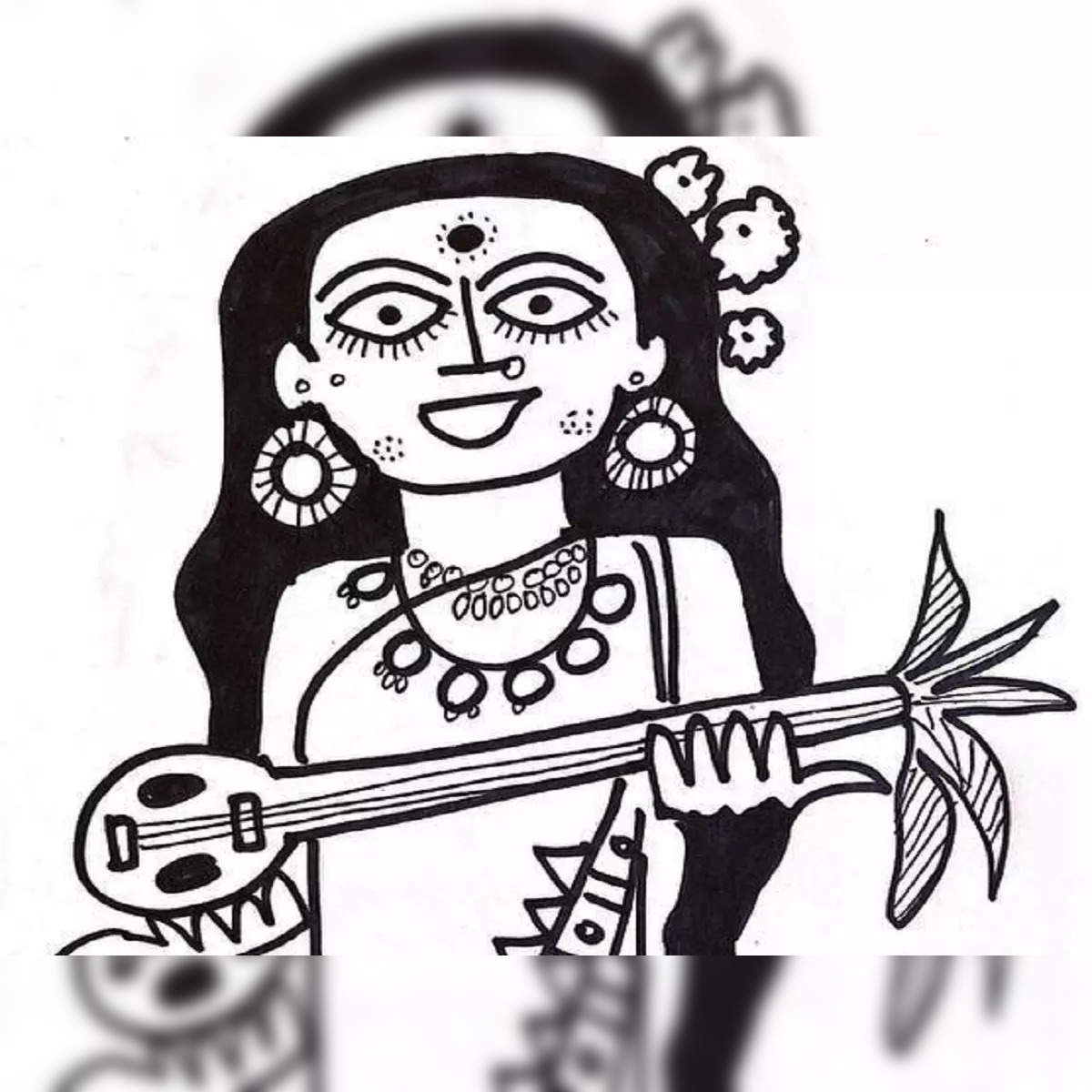 How to Draw Saraswati Devi Easy Step by Step with Oil Pastel