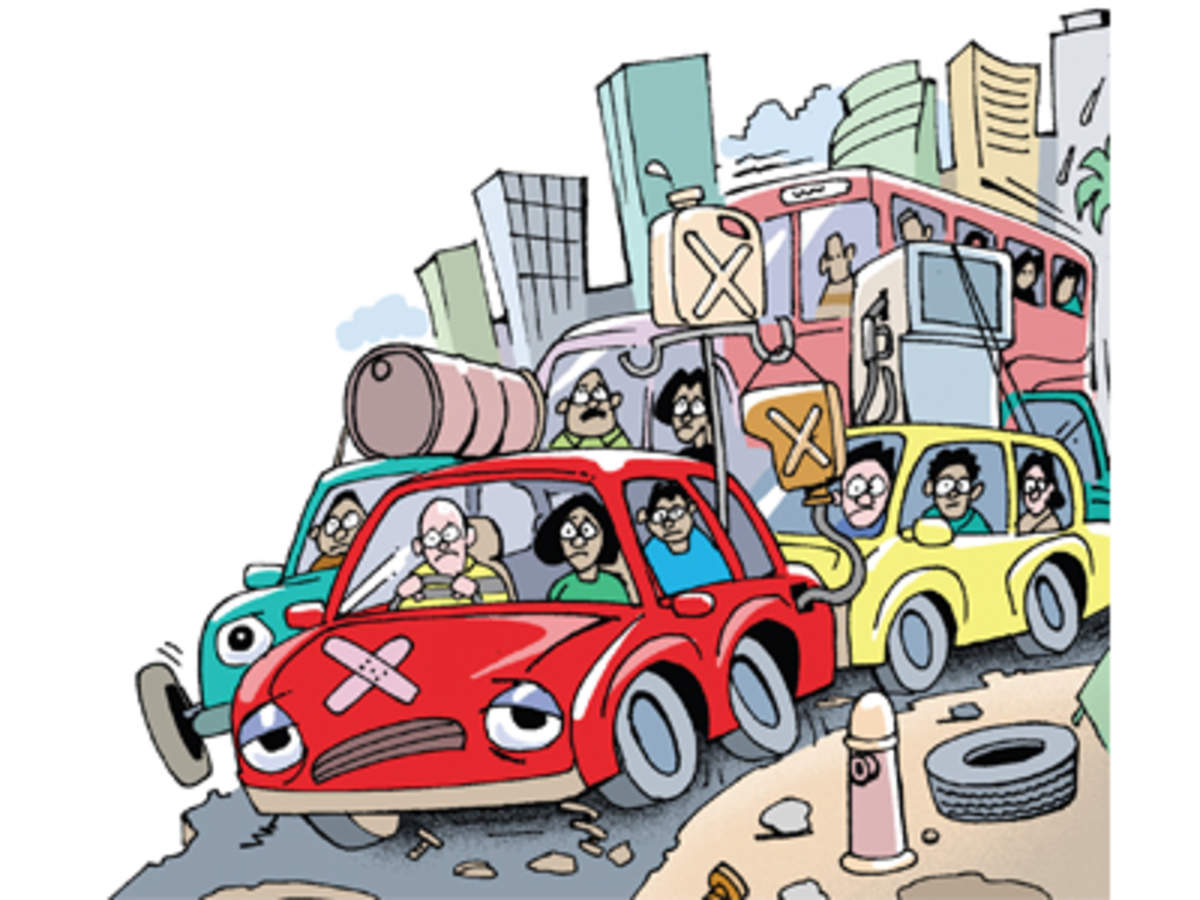 Traffic jam on urban street, illustration - Stock Image - C039/9211 -  Science Photo Library