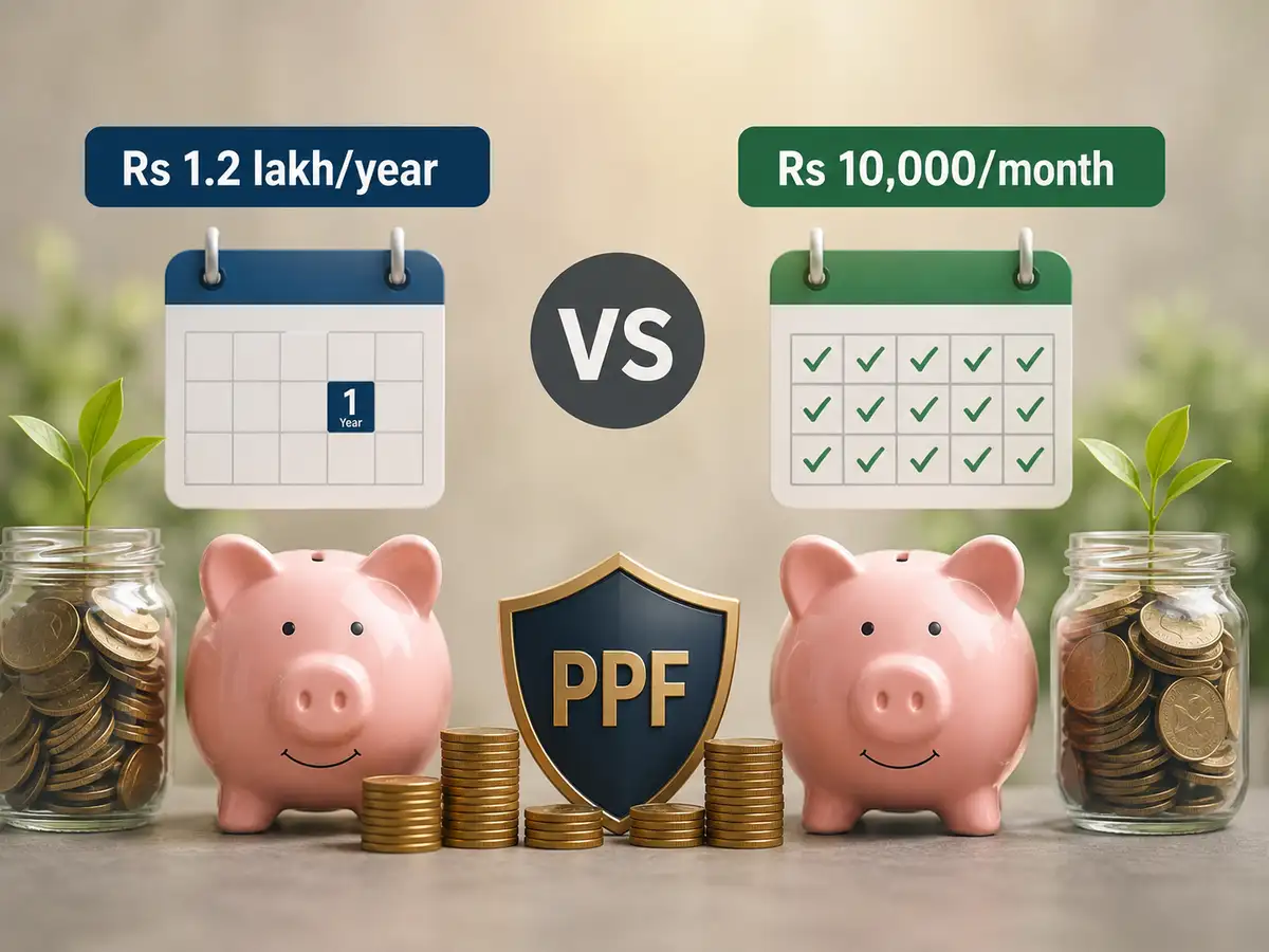 PPF: Rs 1.2 lakh/y vs Rs 10K/m — which builds more?