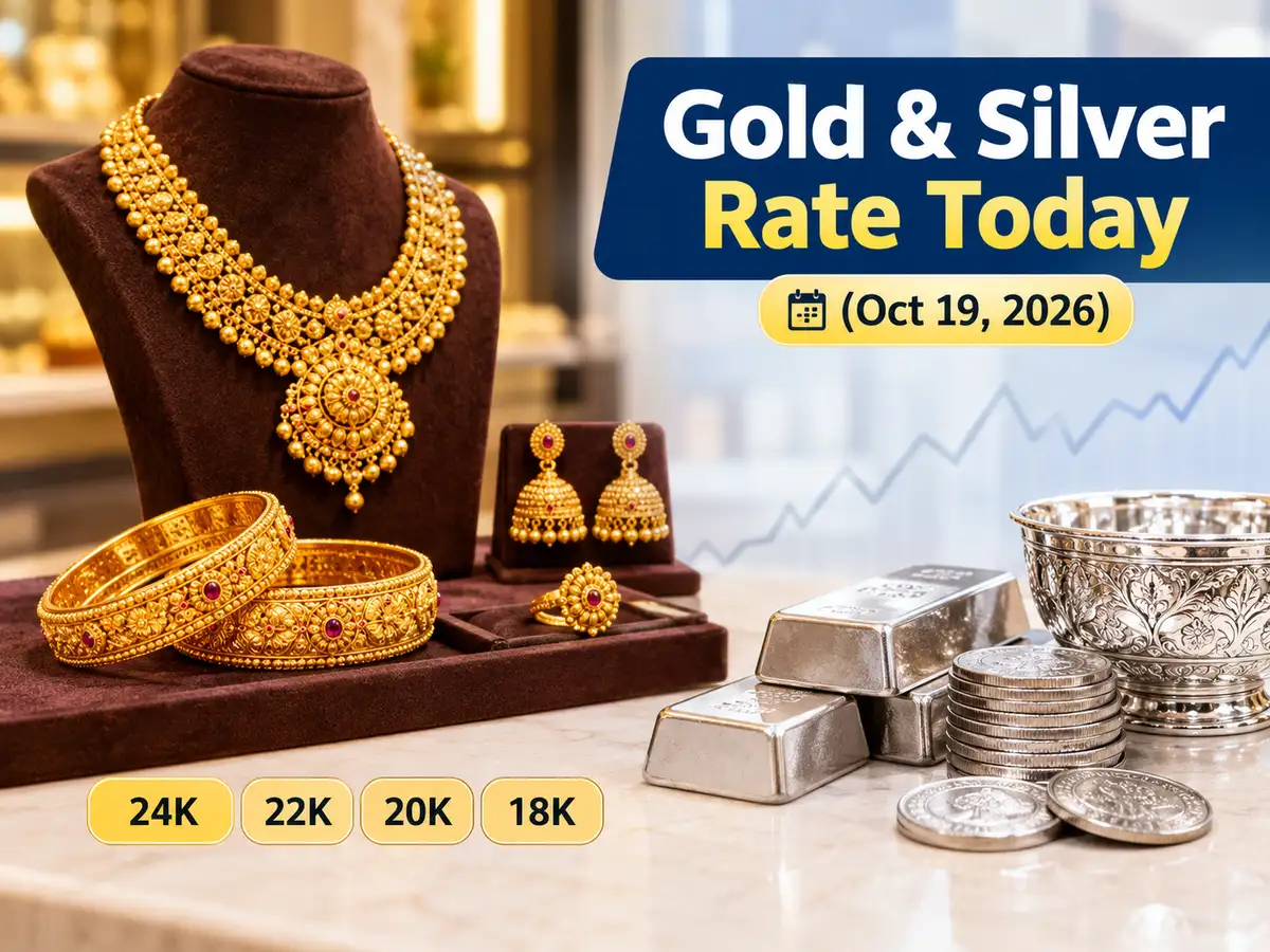gold silver rate today October 19, 2026 18k 20K 24K delhi hyderabad bengaluru citywise ibja gold price malabar gold kalyan jewelers joyalukkas